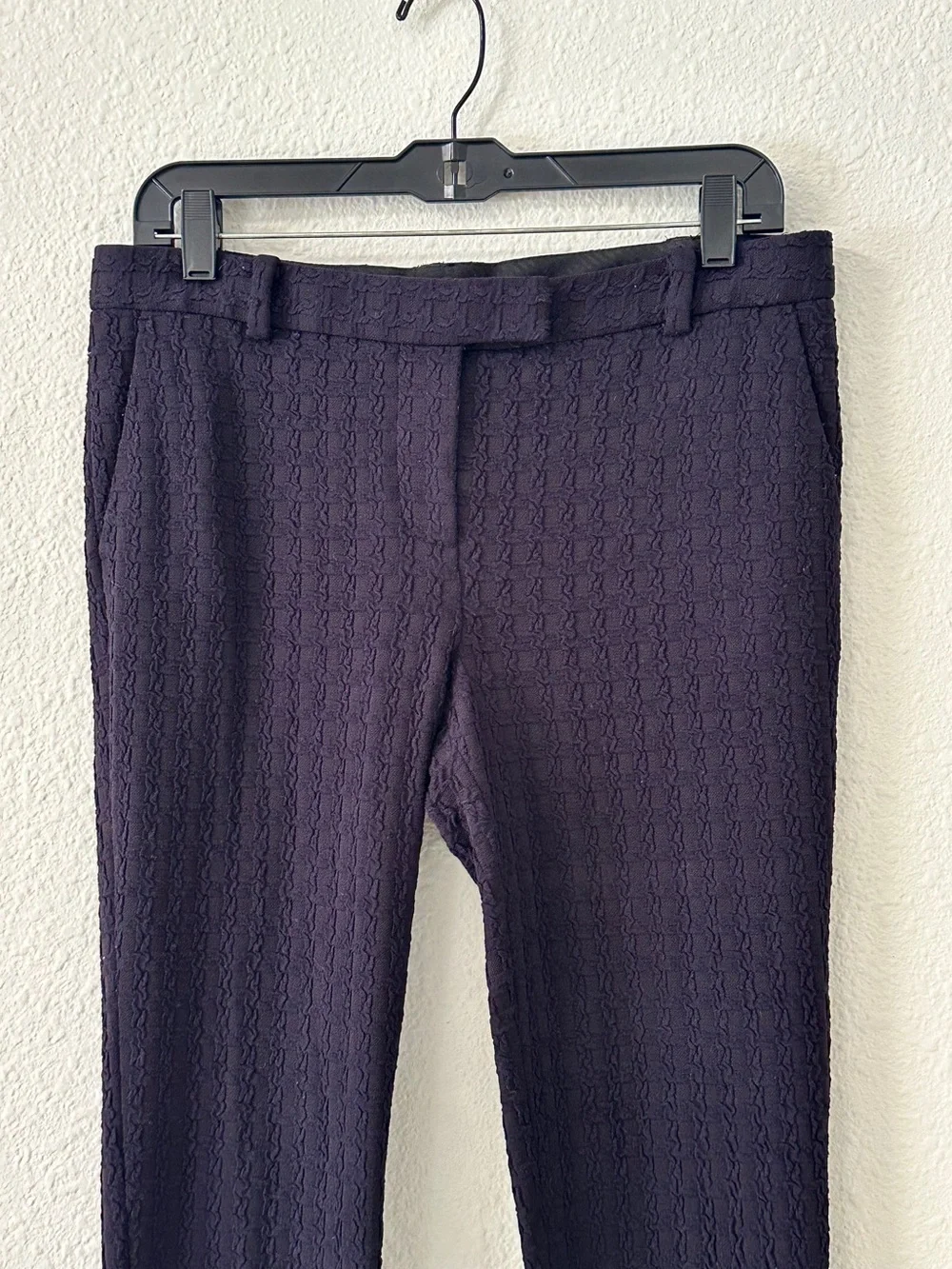 Tory Burch Mid Rise Dark Navy Blue Textured Knit Ankle Pants